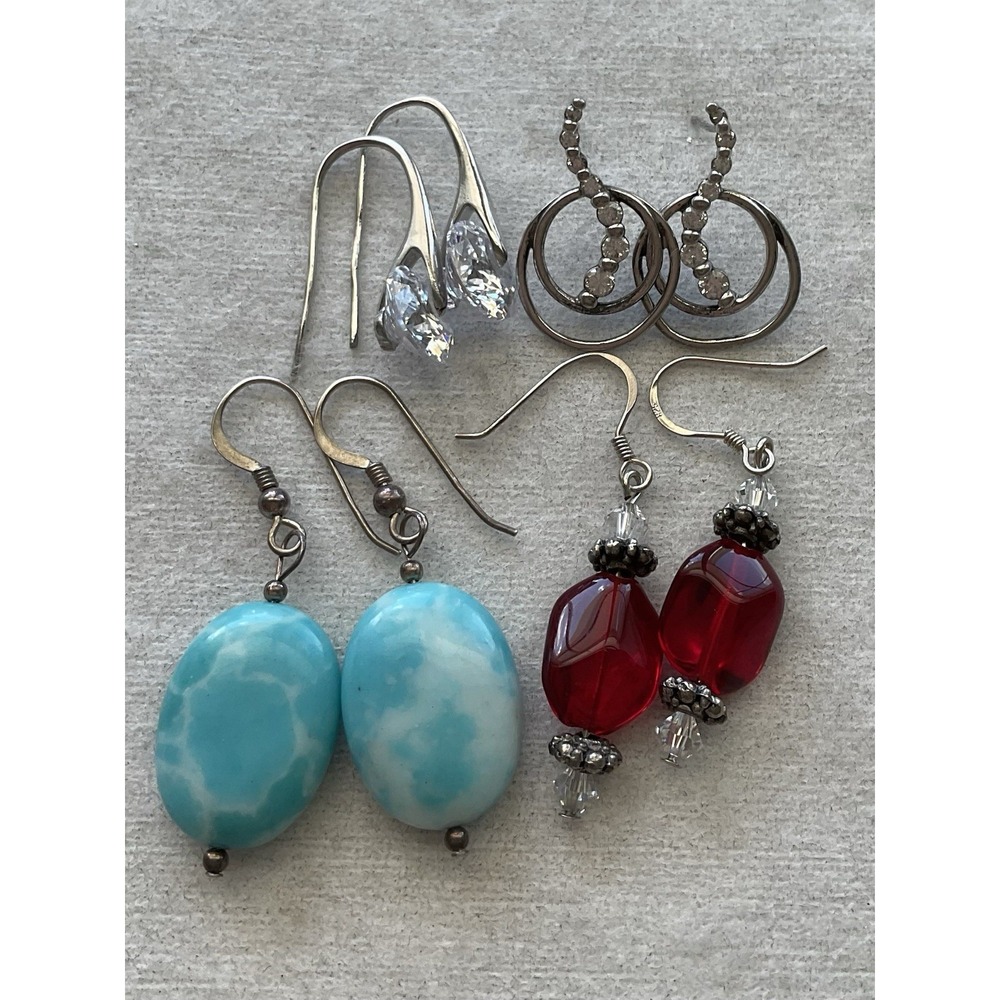 Lot Of 4 Pairs 925 Sterling Silver Pierced Earrings Vintage Estate Jewelry
